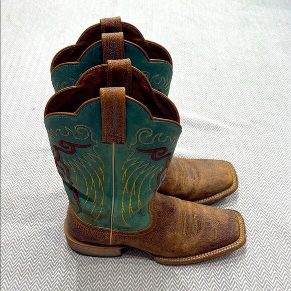 Ariat Woman’s Leather Brown and Green Western Boots Size 9 D - Picture 1 of 5